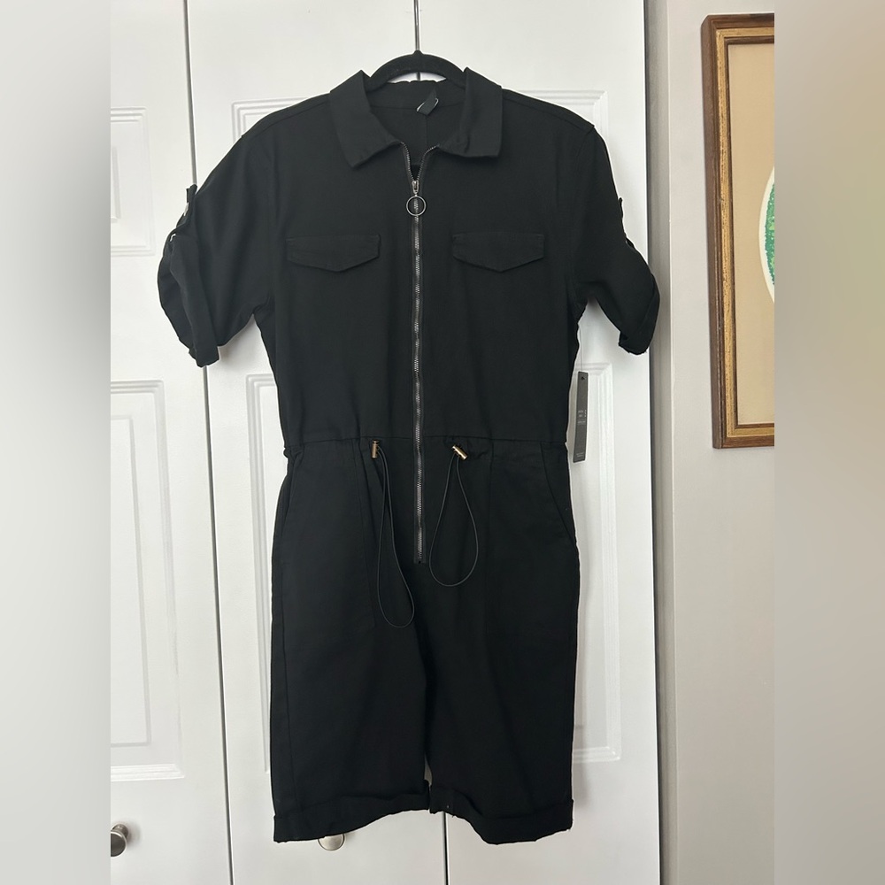 American Bazi Women's Sz S Utility Minimalist Black "Boyfriend Fit Jumpsuit" NWT